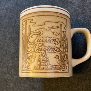 Handmade Vintage Tucson Arizona mug with a beautiful carved illustration